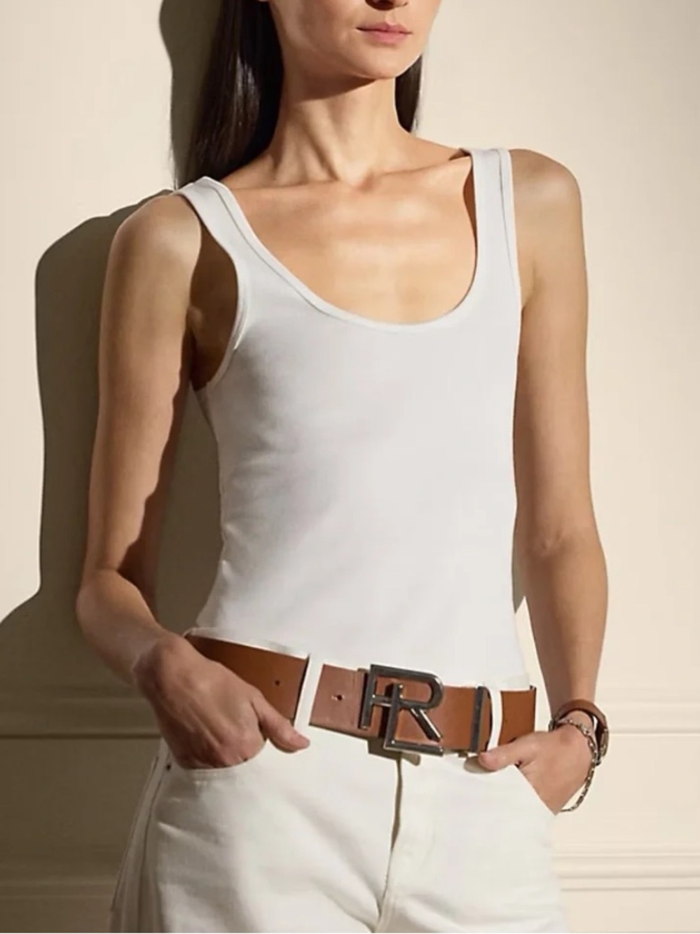 Ralph Lauren Purple Label Rib-Knit Cotton Tank Top In White Size M